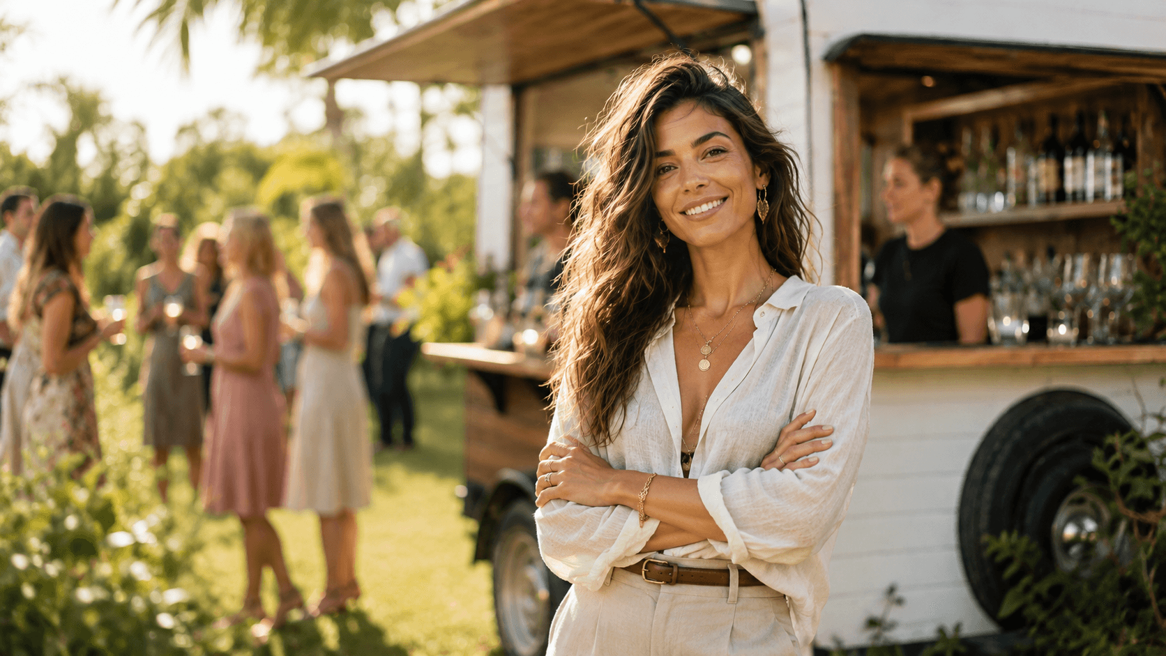 A Spunky Spirits licensee beside her mobile bar